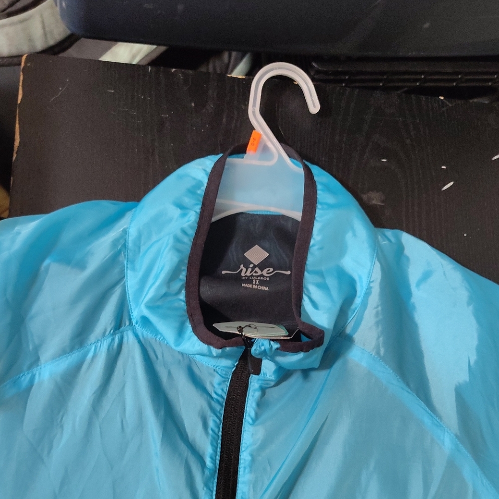 LuLaRoe Blue Lightweight Raincoat with Black Zipper